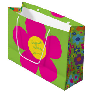 Daisy Flowers Cute Colourful 1st Birthday Party Large Gift Bag