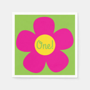 Daisy Flowers Cute Colourful 1st Birthday Party Napkin