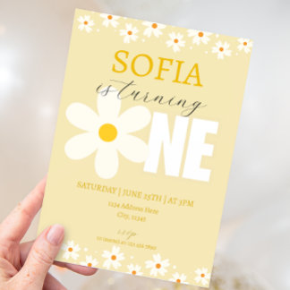 Daisy Flowers First Birthday Invitation