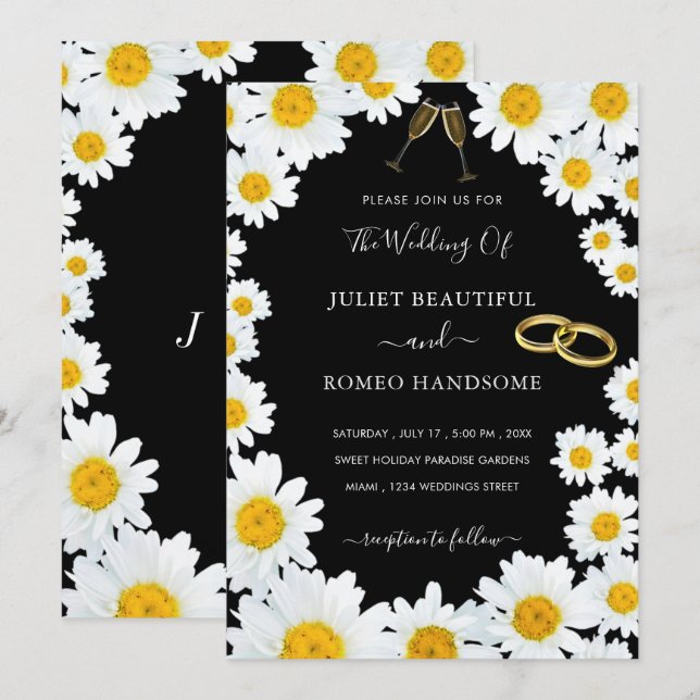 Daisy Flowers Framed Wedding Invitation Your Colou (Front/Back)