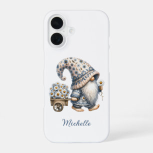 Daisy Flowers Gnome Personalised Monogram iPhone 16 Case
