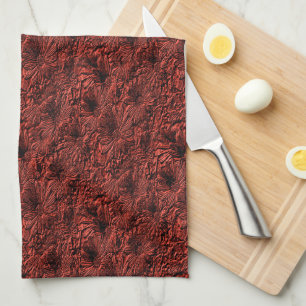 Daisy Flowers In Burgundy Nature Pattern      Tea Towel
