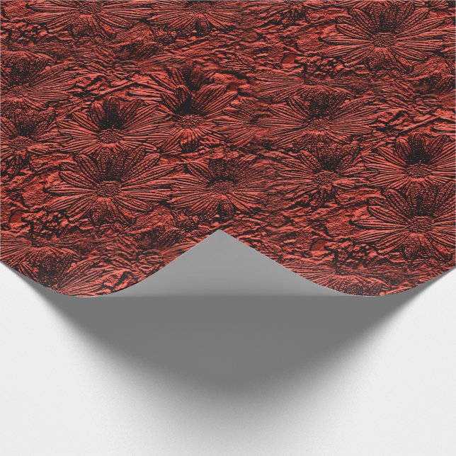 Daisy Flowers In Burgundy Nature Pattern    Wrapping Paper (Corner)