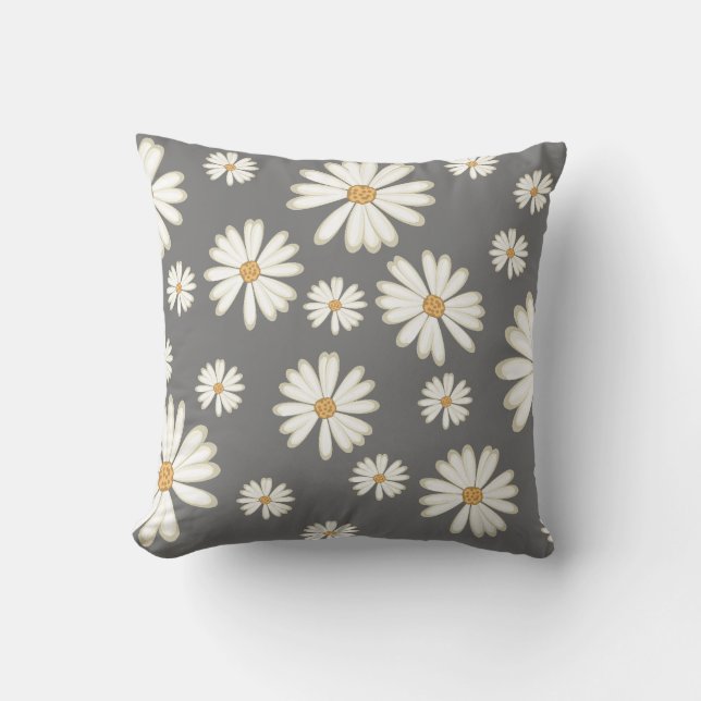 Daisy flowers in grey background cushion (Front)