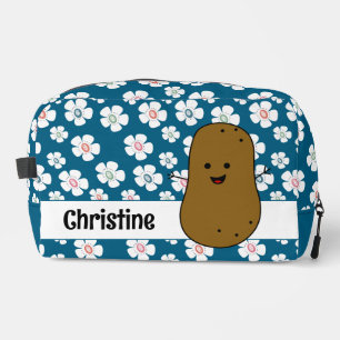 Daisy Flowers Ocean Blue Brown Potato Custom Dopp Kit