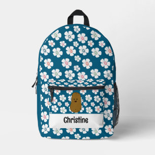 Daisy Flowers Ocean Blue Brown Potato Custom Printed Backpack