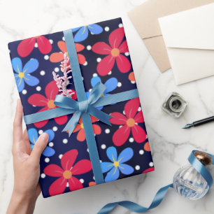Daisy Flowers On Polka Dots Wrapping Paper