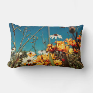 Daisy Flowers Orange Blue Cushion Throw Pillow