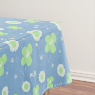 Daisy Flowers Pastel Green White On Pastel Blue Tablecloth