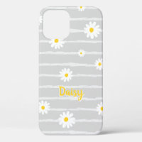 Daisy Flowers Pattern Grey Striped Personalised