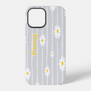Daisy Flowers Pattern Grey Striped Personalised iPhone 12 Case