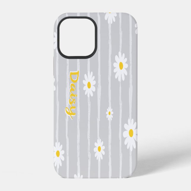 Daisy Flowers Pattern Grey Striped Personalised iPhone Case (Back)