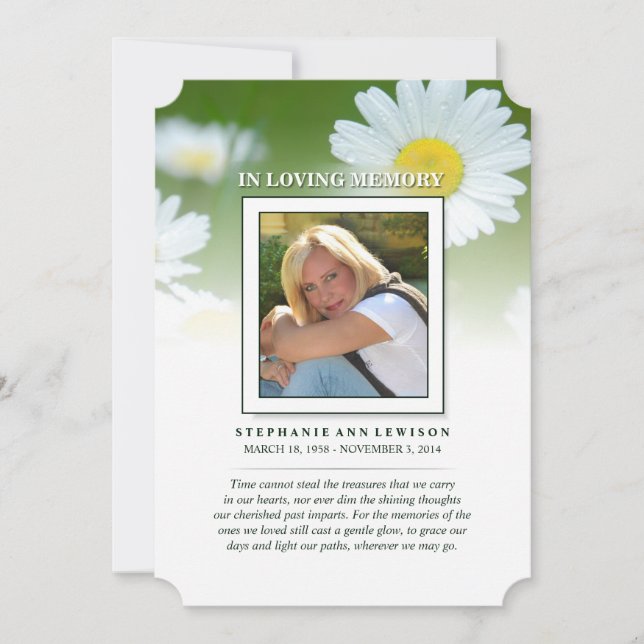 Daisy Flowers Photo Memorial Card - Poem of Life (Front)