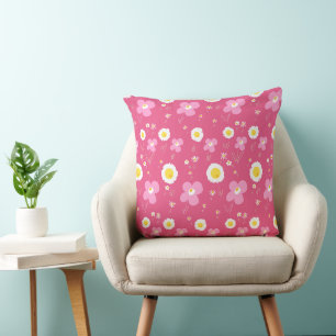 Daisy Flowers Pink White On Pink Cushion
