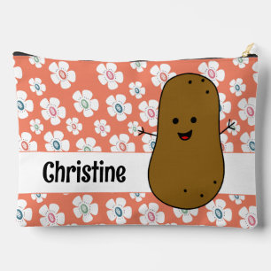 Daisy Flowers Salmon Pink Brown Potato Custom Accessory Pouch