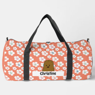 Daisy Flowers Salmon Pink Brown Potato Custom Duffle Bag