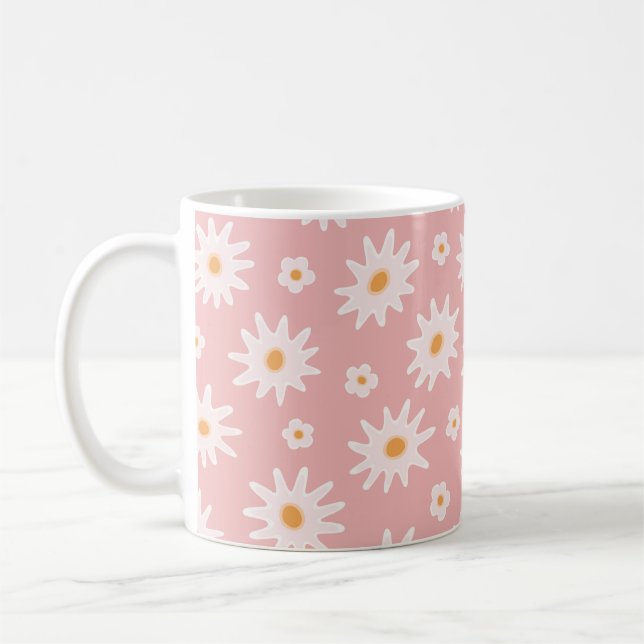 Daisy flowers seamless pattern. Floral backgrounda Coffee Mug (Left)