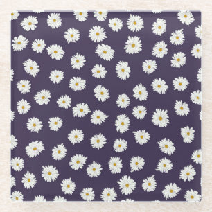 Daisy flowers: small, seamless pattern. glass coaster