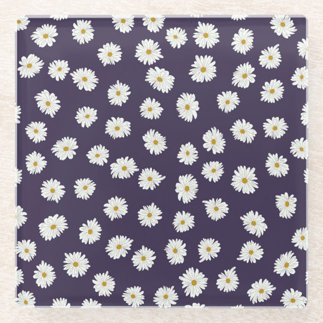 Daisy flowers: small, seamless pattern. glass coaster (Front)