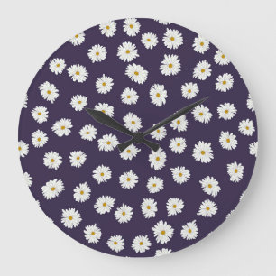 Daisy flowers: small, seamless pattern. large clock