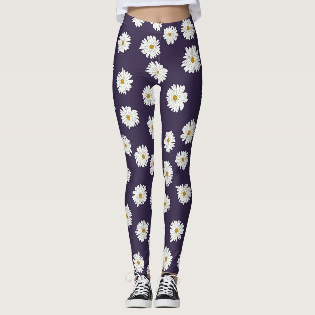 Daisy flowers: small, seamless pattern. leggings (Front)