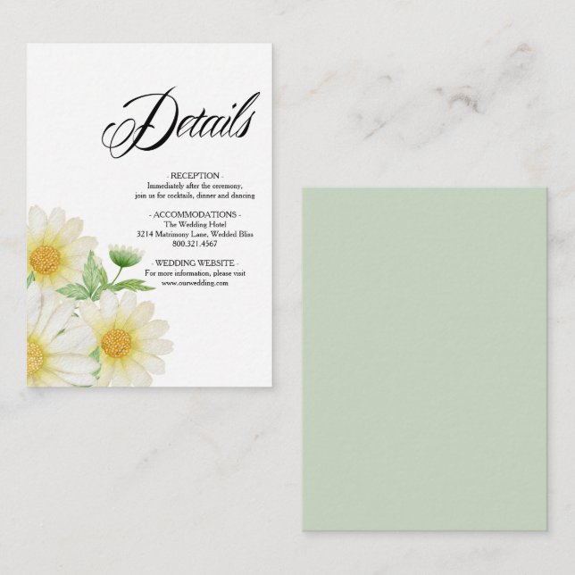 Daisy Flowers Wedding Enclosure Card (Front/Back)
