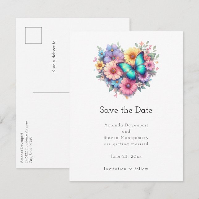 Daisy Flowers with a Beautiful Butterfly Announcement Postcard (Front/Back)