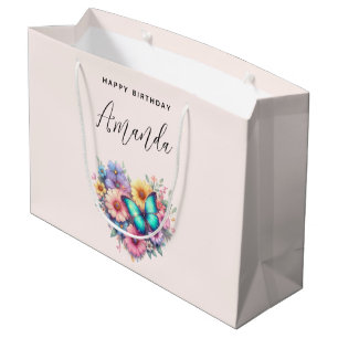 Daisy Flowers with a Beautiful Butterfly Birthday Large Gift Bag
