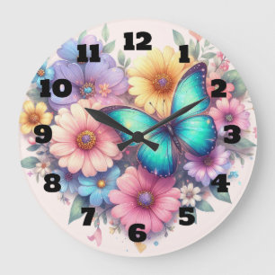Daisy Flowers with a Beautiful Butterfly Large Clock