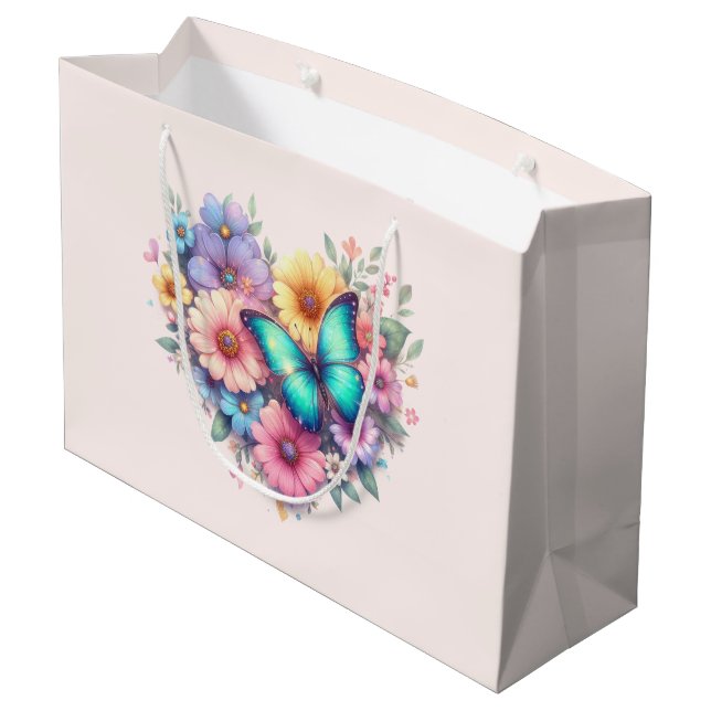 Daisy Flowers with a Beautiful Butterfly Large Gift Bag (Back Angled)