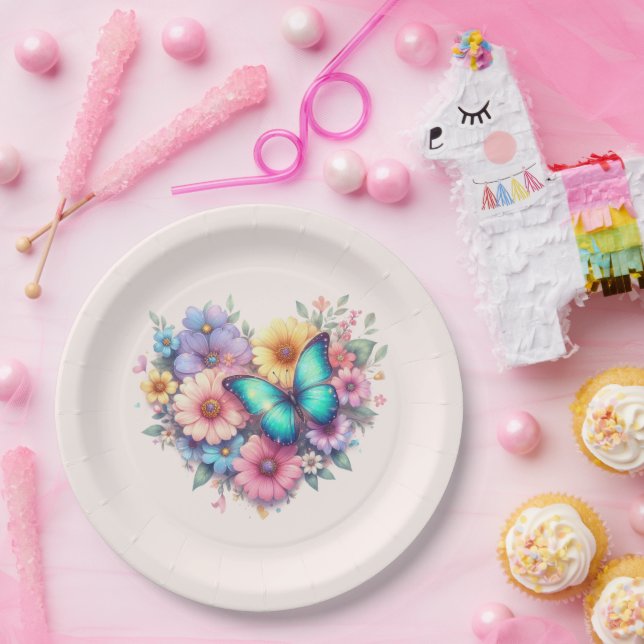 Daisy Flowers with a Beautiful Butterfly Paper Plate (Party)