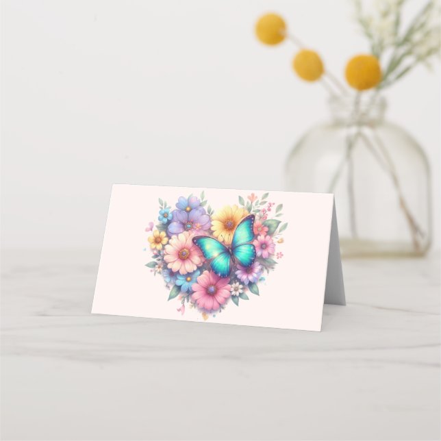 Daisy Flowers with a Beautiful Butterfly Place Card (Front)