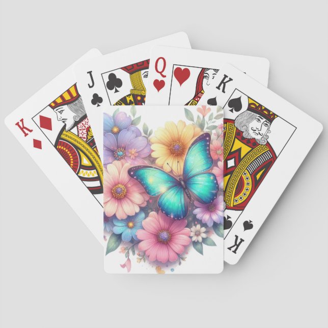 Daisy Flowers with a Beautiful Butterfly Playing Cards (Back)
