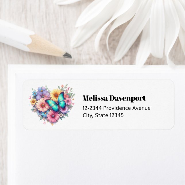Daisy Flowers with a Beautiful Butterfly Return Address Label (Insitu)