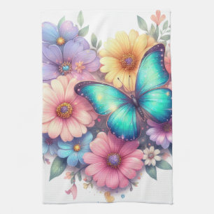 Daisy Flowers with a Beautiful Butterfly Tea Towel