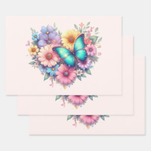 Daisy Flowers with a Beautiful Butterfly Wrapping Paper Sheet