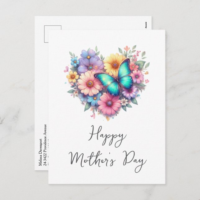 Daisy Flowers with a Blue Butterfly Mother's Day Holiday Postcard (Front/Back)