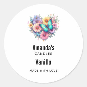 Daisy Flowers with Blue Butterfly Candle Business Classic Round Sticker
