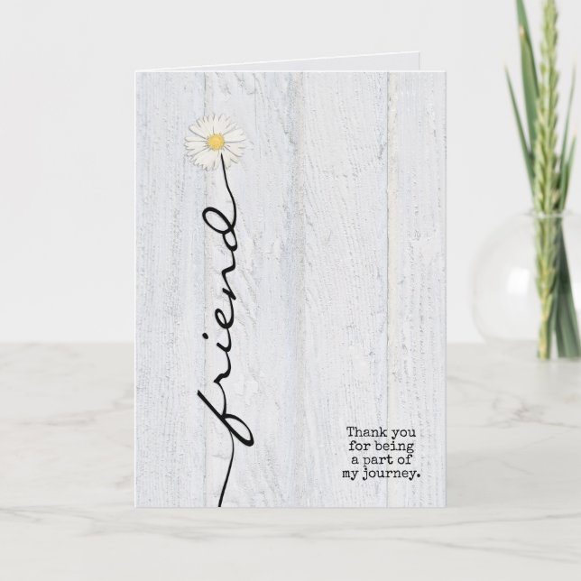 daisy friend flower on wood thank you card (Front)