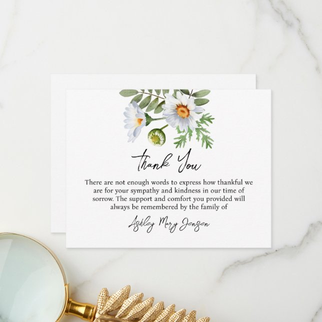 Daisy Funeral Thank You Card Bereavement (Front/Back In Situ)