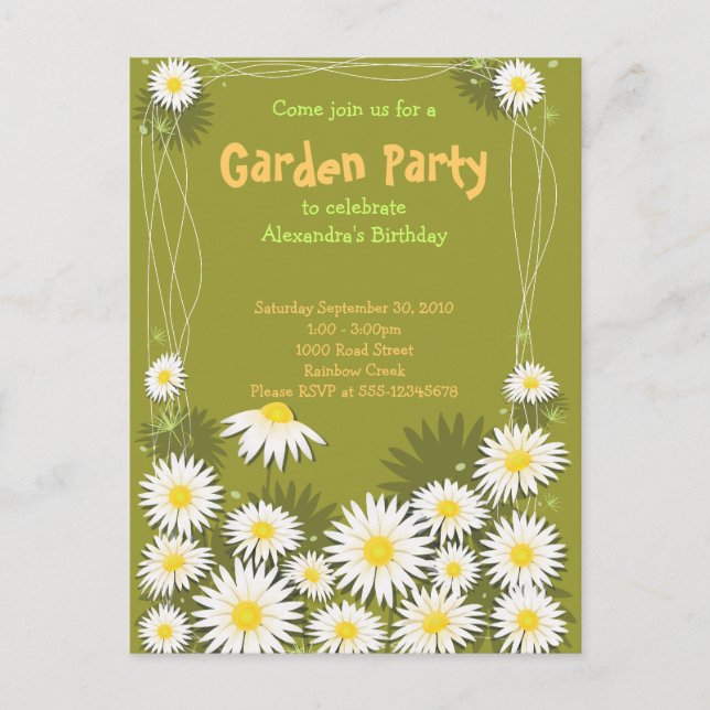 Daisy Garden Birthday Party Invitation Postcard (Front)