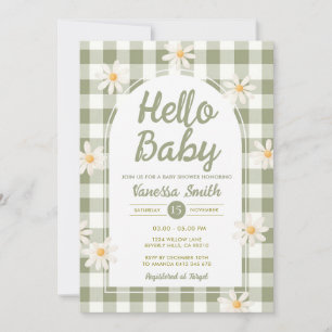 Daisy Gingham Hello Baby Shower Invitation