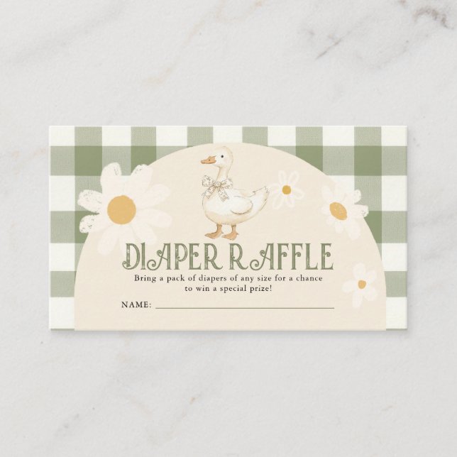 Daisy Green Goose Baby Shower Diaper Raffle Enclosure Card (Front)