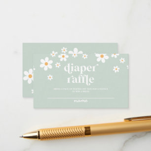 Daisy green Retro Baby Shower Diaper Raffle Enclosure Card