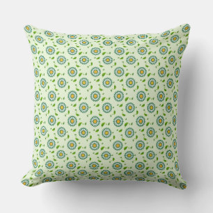 Daisy Green Yellow Floral Repeat Pattern Art Cushion