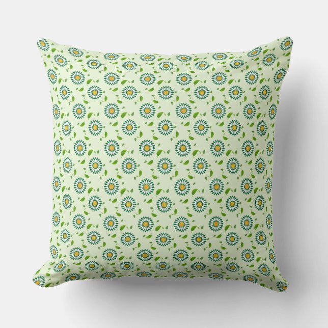 Daisy Green Yellow Floral Repeat Pattern Art Cushion (Front)