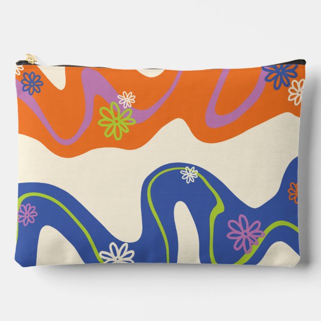 Daisy Groove Blue, Orange, Purple, Green, & Cream Accessory Pouch (Front)