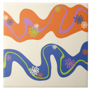 Daisy Groove Blue, Orange, Purple, Green, & Cream Ceramic Tile