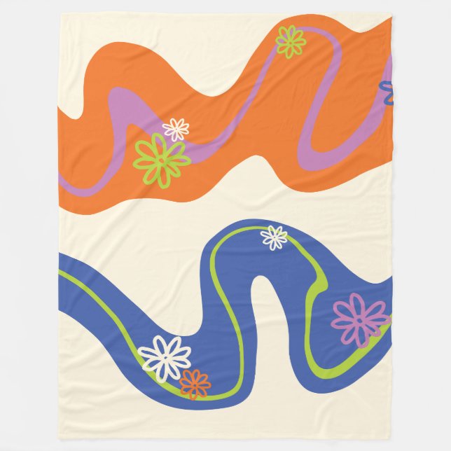Daisy Groove Blue, Orange, Purple, Green, & Cream Fleece Blanket (Front)