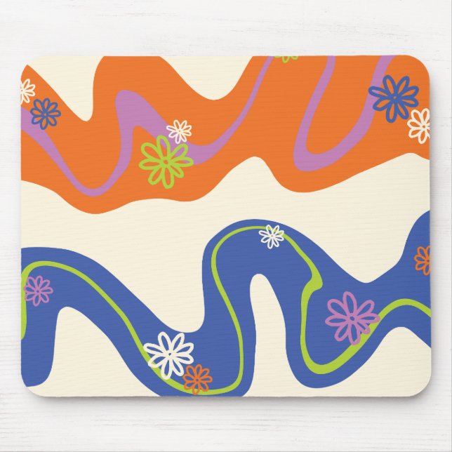 Daisy Groove Blue, Orange, Purple, Green, & Cream Mouse Pad (Front)